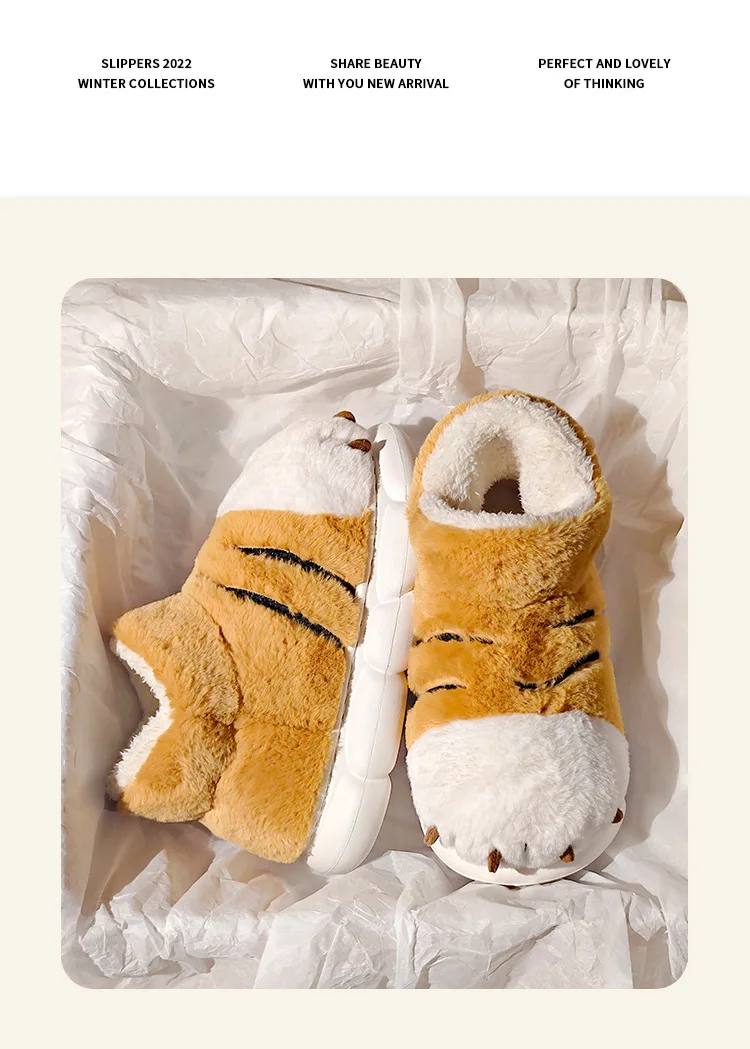 New Tiger Paw Slippers Woman Men Winter Furry Booties Women's Fuzzy Home Shoes Size 44 45 Girls Chrismas Slippers Drop Shipping