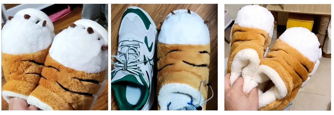 New Tiger Paw Slippers Woman Men Winter Furry Booties Women's Fuzzy Home Shoes Size 44 45 Girls Chrismas Slippers Drop Shipping