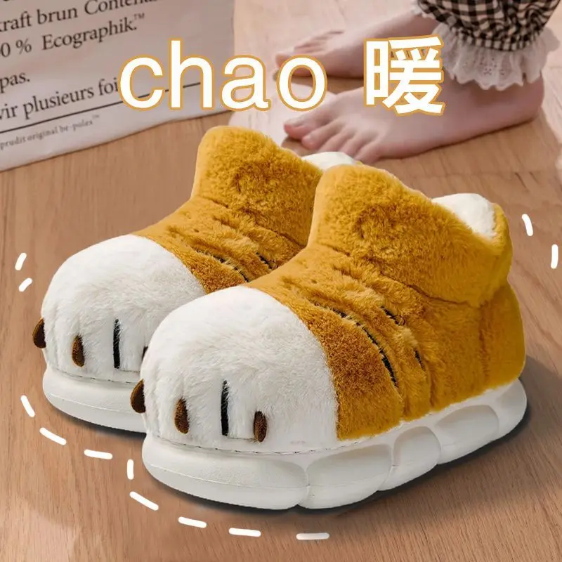 New Tiger Paw Slippers Woman Men Winter Furry Booties Women's Fuzzy Home Shoes Size 44 45 Girls Chrismas Slippers Drop Shipping