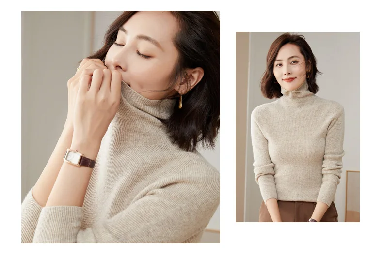 WinvyNee Women Clothing Merino Wool Sweater Slim Long Sleeve Top Turtleneck Jumper Soft Warm Knitted Pullover Autumn A1263004