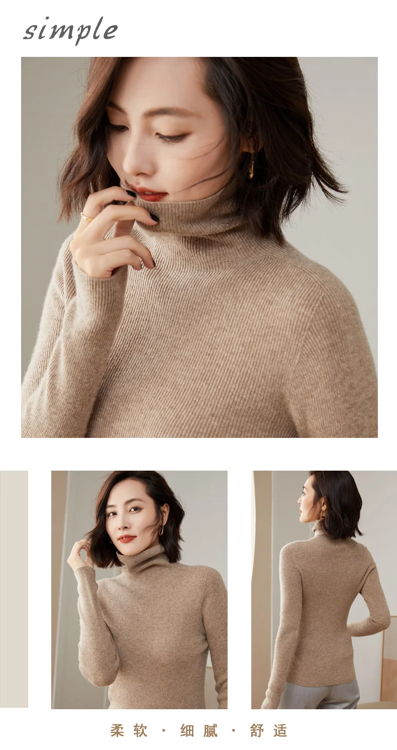 WinvyNee Women Clothing Merino Wool Sweater Slim Long Sleeve Top Turtleneck Jumper Soft Warm Knitted Pullover Autumn A1263004