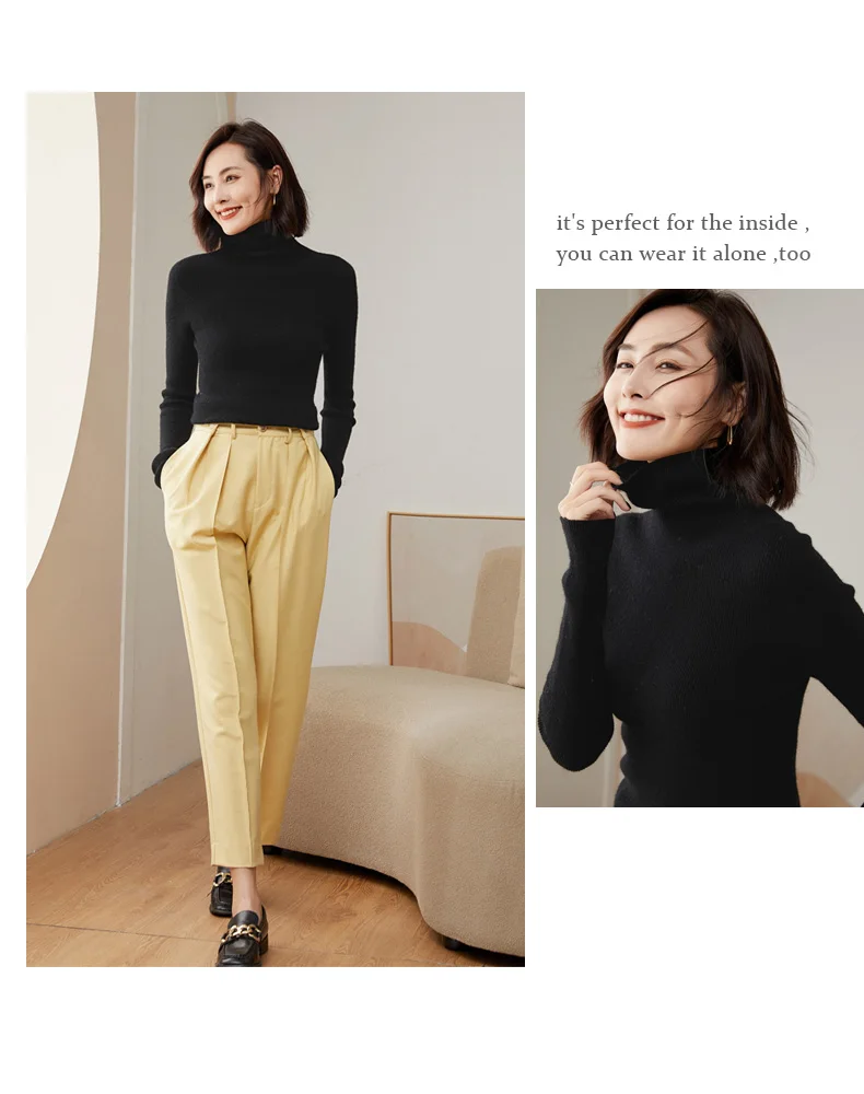 WinvyNee Women Clothing Merino Wool Sweater Slim Long Sleeve Top Turtleneck Jumper Soft Warm Knitted Pullover Autumn A1263004