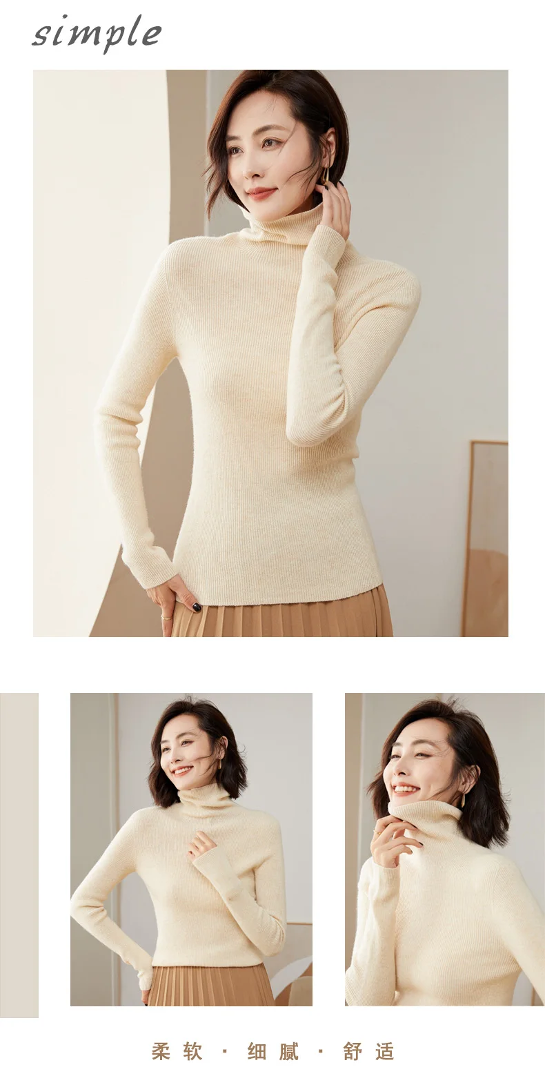 WinvyNee Women Clothing Merino Wool Sweater Slim Long Sleeve Top Turtleneck Jumper Soft Warm Knitted Pullover Autumn A1263004
