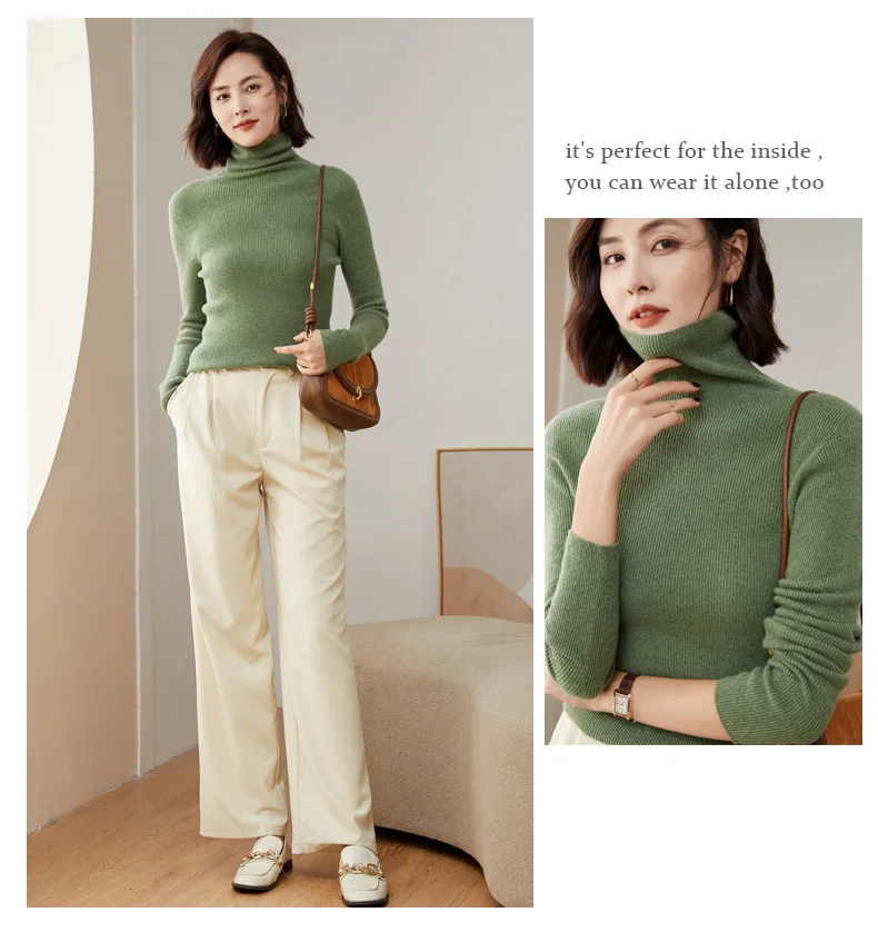 WinvyNee Women Clothing Merino Wool Sweater Slim Long Sleeve Top Turtleneck Jumper Soft Warm Knitted Pullover Autumn A1263004