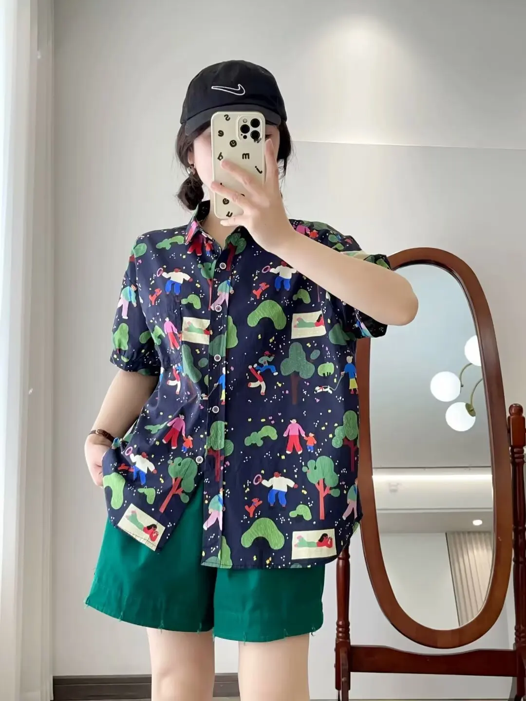 New Summer Cotton Short Sleeve Shirts Lapel Cartoon Tops Cute Girl Casual Sweet Loose Age Reduction Blouse 2024 Autumn T465105QC