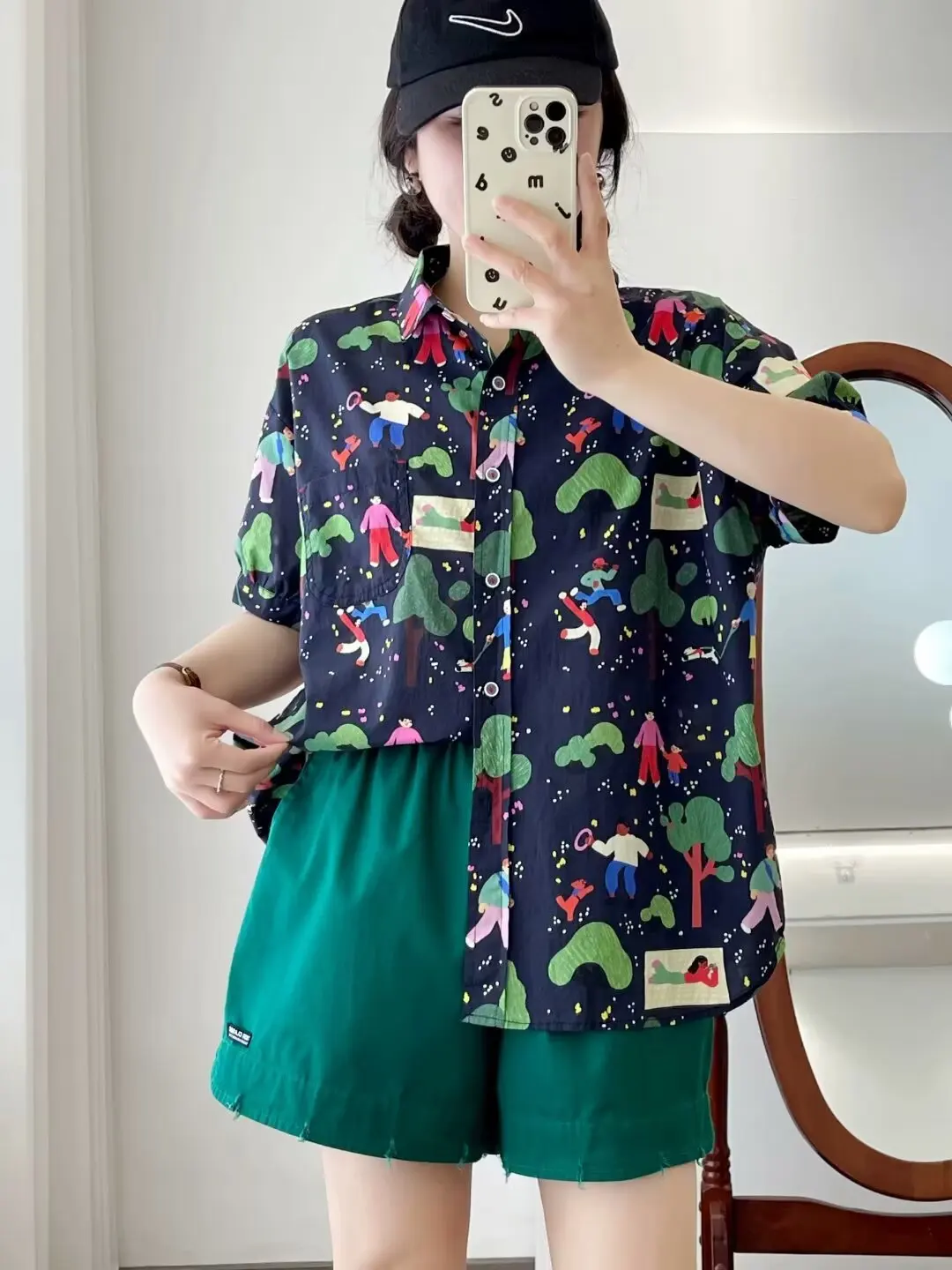 New Summer Cotton Short Sleeve Shirts Lapel Cartoon Tops Cute Girl Casual Sweet Loose Age Reduction Blouse 2024 Autumn T465105QC