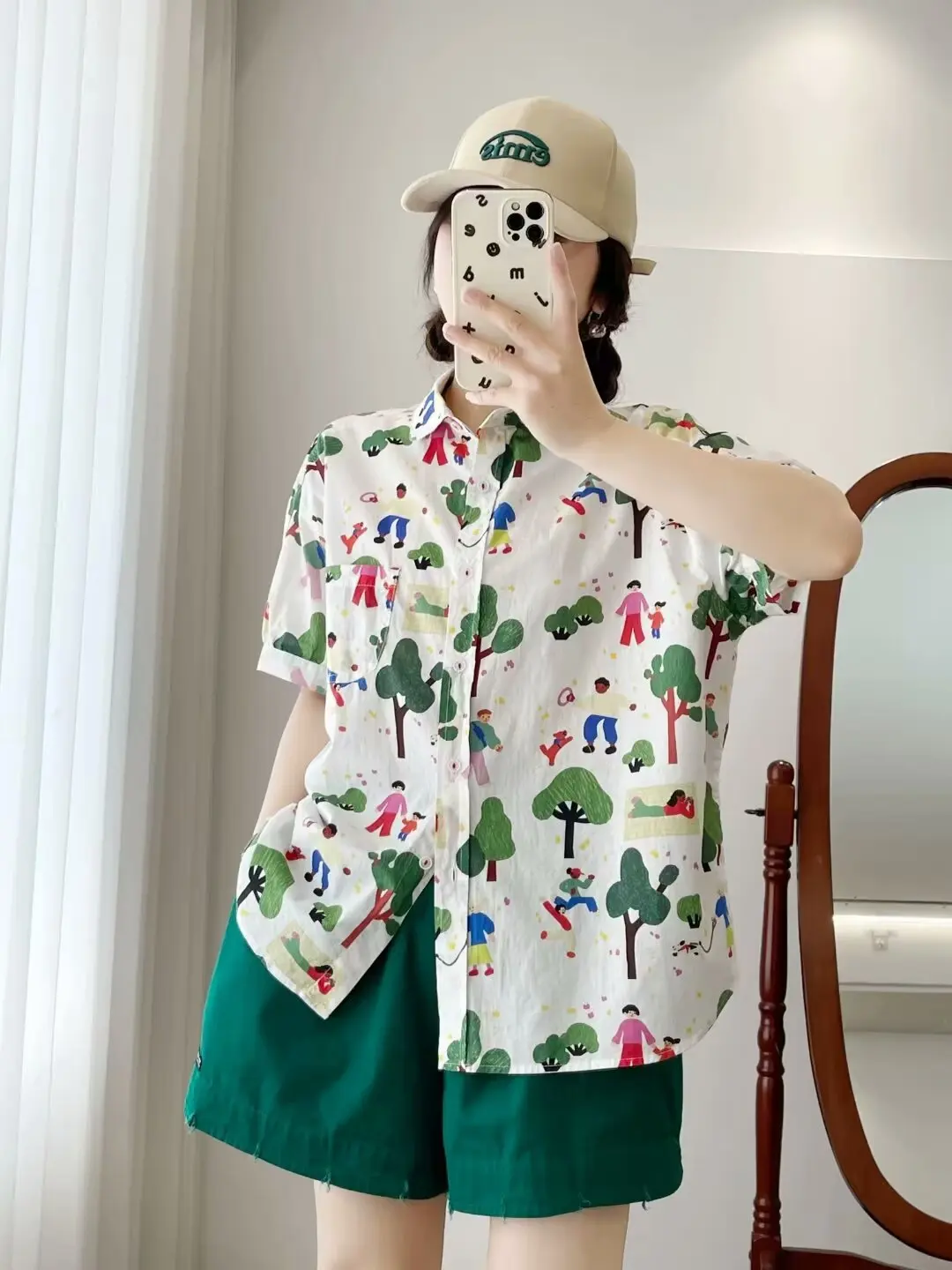 New Summer Cotton Short Sleeve Shirts Lapel Cartoon Tops Cute Girl Casual Sweet Loose Age Reduction Blouse 2024 Autumn T465105QC