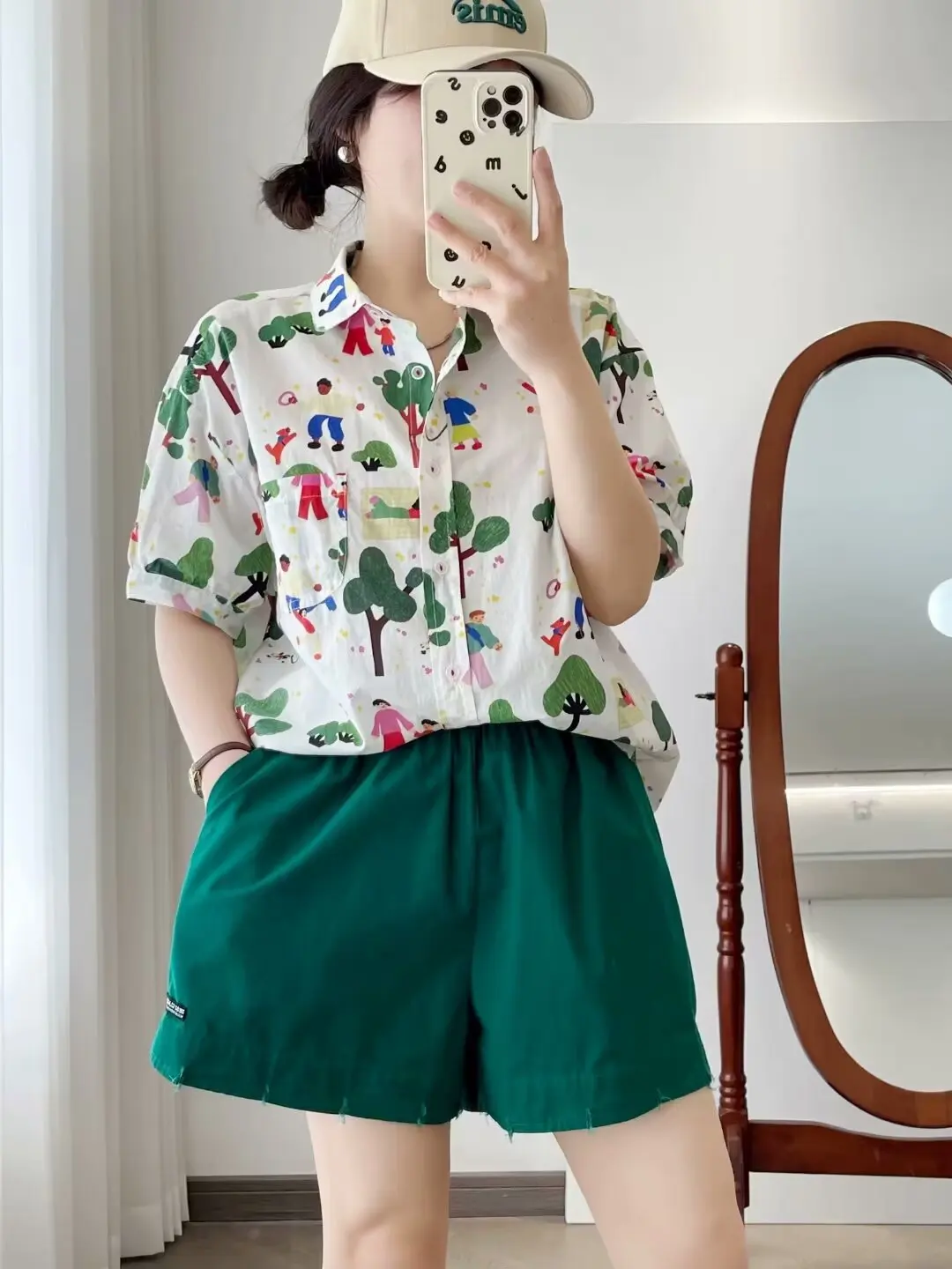 New Summer Cotton Short Sleeve Shirts Lapel Cartoon Tops Cute Girl Casual Sweet Loose Age Reduction Blouse 2024 Autumn T465105QC