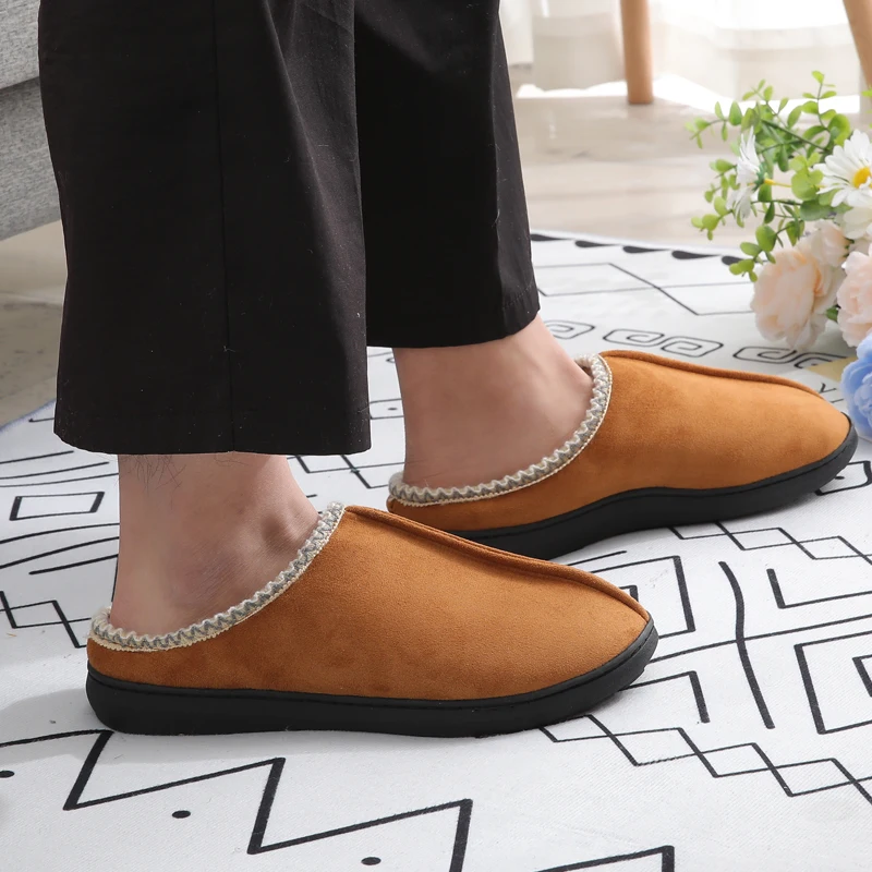 Litfun Winter House Slippers For Men Anti-Slip Fluffy Warm Slippers Women Memory Foam Cotton Slippers With Durable Rubber Sole