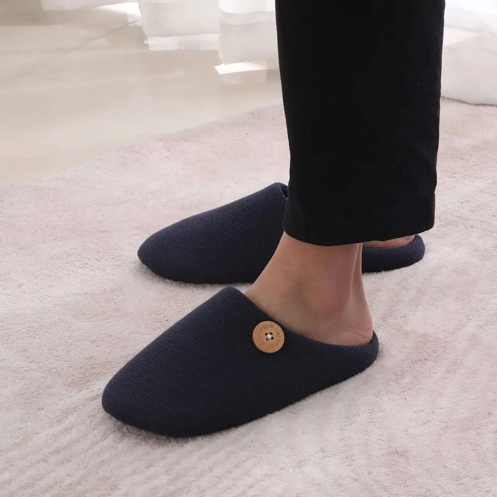 Litfun Winter House Slippers For Men Anti-Slip Fluffy Warm Slippers Women Memory Foam Cotton Slippers With Durable Rubber Sole