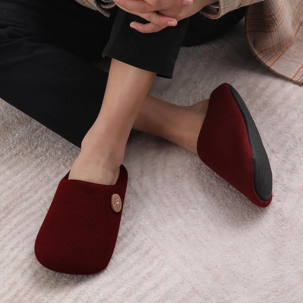 Litfun Winter House Slippers For Men Anti-Slip Fluffy Warm Slippers Women Memory Foam Cotton Slippers With Durable Rubber Sole