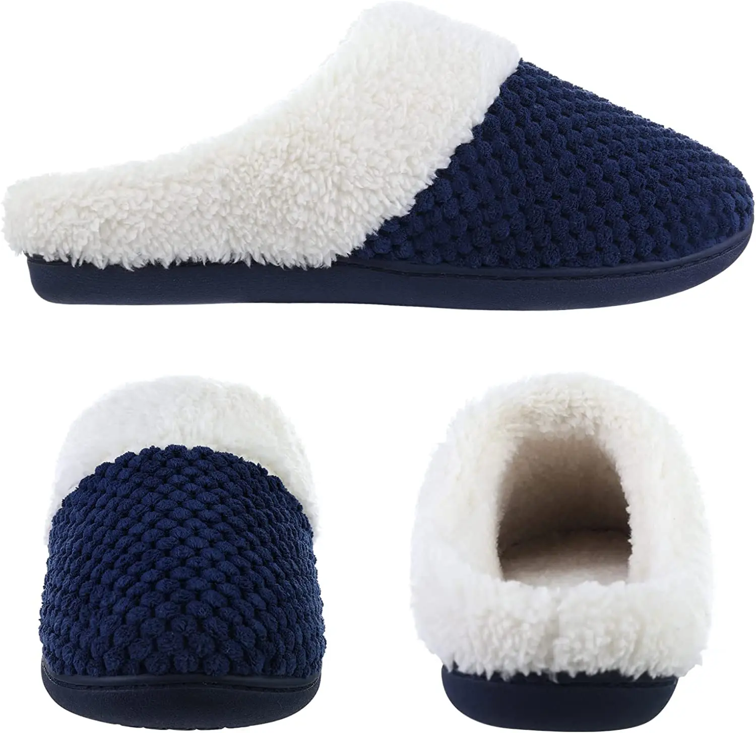 Litfun Winter House Slippers For Men Anti-Slip Fluffy Warm Slippers Women Memory Foam Cotton Slippers With Durable Rubber Sole