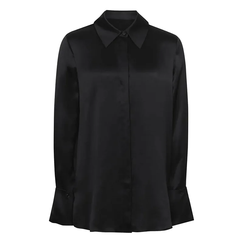 BirdTree, 19MM 100%Real Silk Elegant Shirt, Women Long Sleeve Satin, Commute Fashion Black Blouses, 2024 Summer Autumn T479110QM