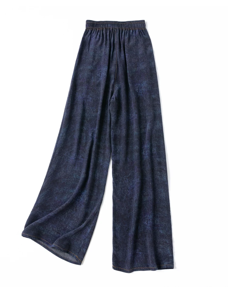 Birdtree, 100%Real Silk Wide Leg Jeans, Women High Waisted Solid, Loose Casual Commute Versatile Trousers, 2026 Summer B461105QC