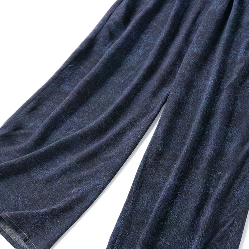 Birdtree, 100%Real Silk Wide Leg Jeans, Women High Waisted Solid, Loose Casual Commute Versatile Trousers, 2026 Summer B461105QC