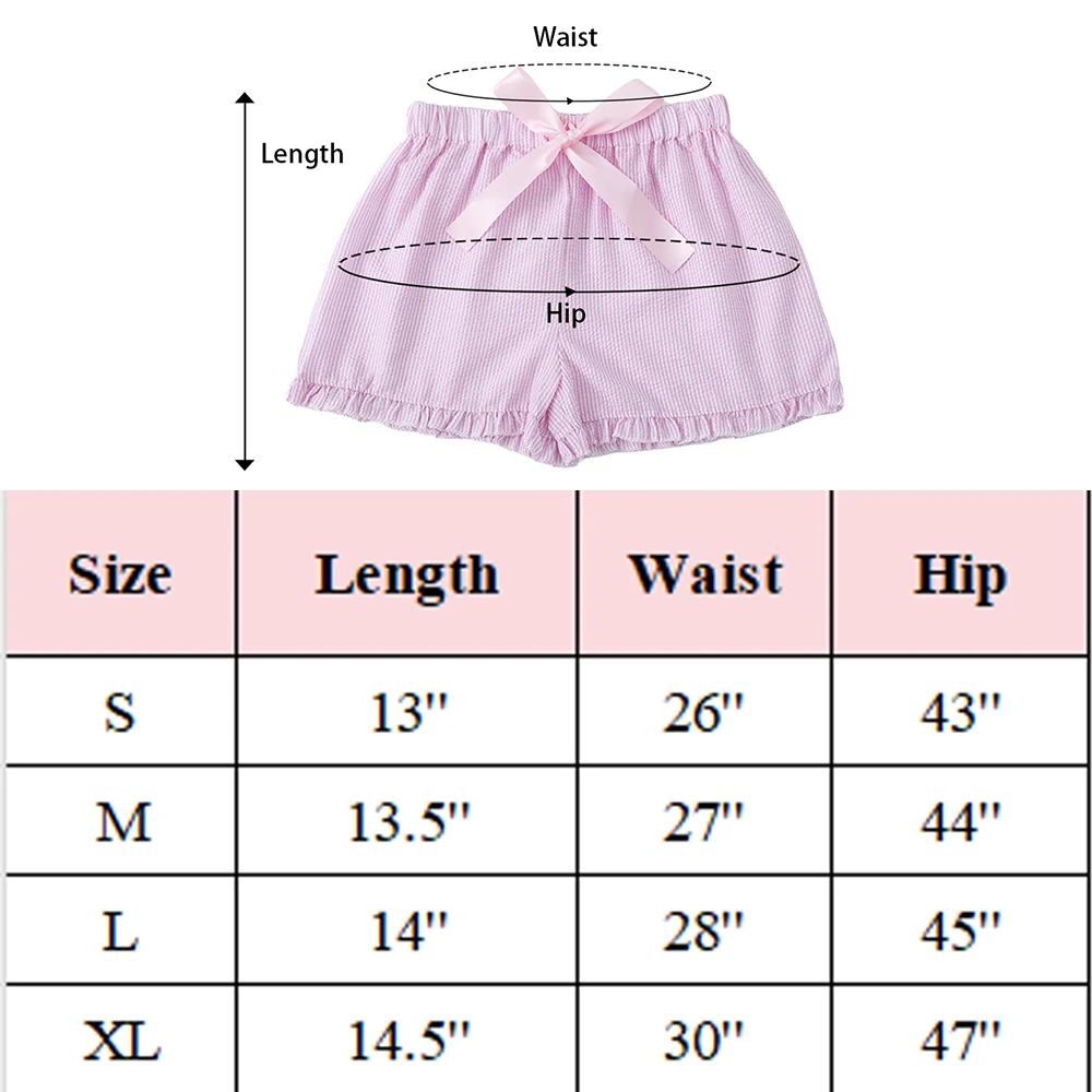 Seersucker Shorts For Women Striped Pink Shorts Ribbon Drawstring Shorts With Ruffle Trim Summer Clothes Short Pants Girl