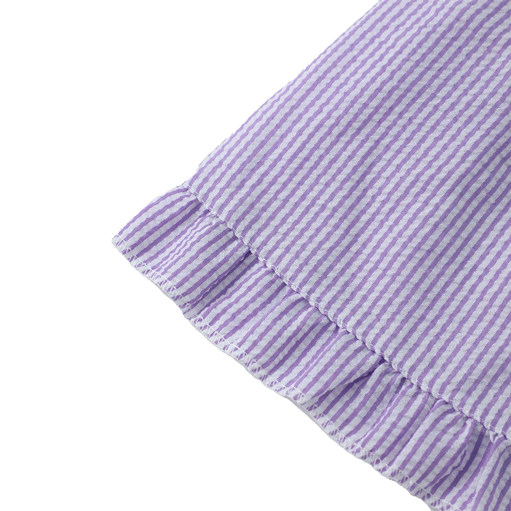 Seersucker Shorts For Women Striped Pink Shorts Ribbon Drawstring Shorts With Ruffle Trim Summer Clothes Short Pants Girl