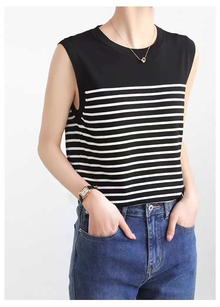 WinvyNee Summer Women's 100% Cotton Striped Camis Tank Top Vest O Neck Basic Clothing Casual Crop Top Women Pullover C1102001