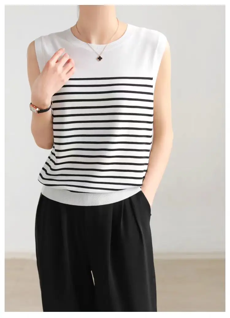 WinvyNee Summer Women's 100% Cotton Striped Camis Tank Top Vest O Neck Basic Clothing Casual Crop Top Women Pullover C1102001