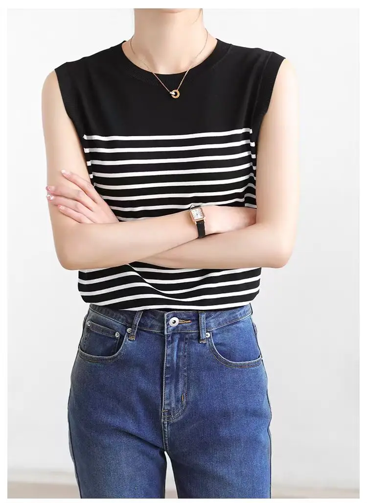 WinvyNee Summer Women's 100% Cotton Striped Camis Tank Top Vest O Neck Basic Clothing Casual Crop Top Women Pullover C1102001