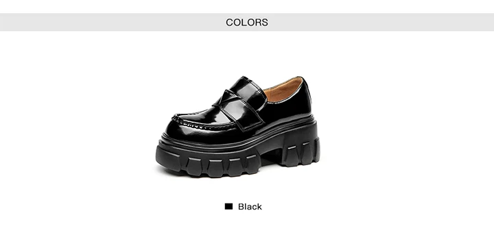 BEAUTODAY Platform Loafers Women Cow Leather Round Toe Triangle Marker Sewing Design Classical Black Shoes Female Handmade 26638