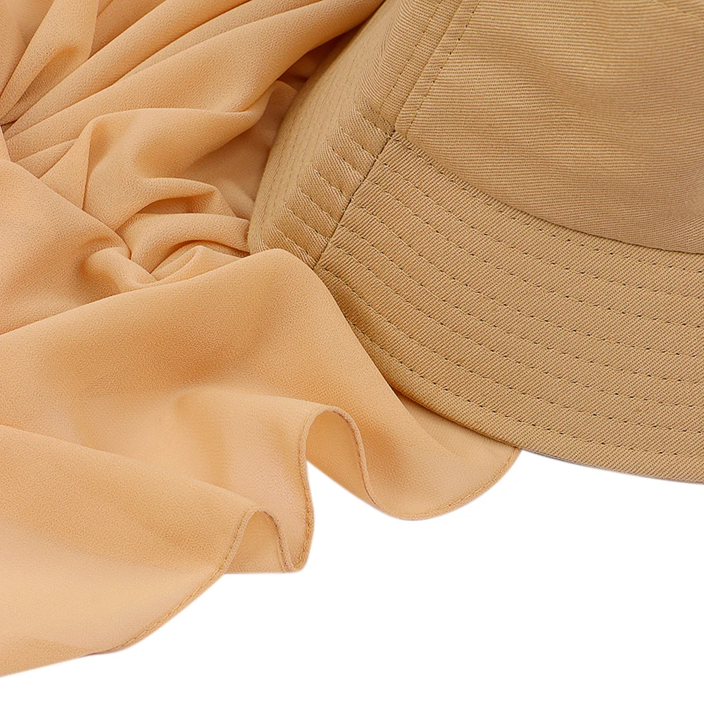 New Muslim Women Bucket Hat With Chiffon Hijabs Summer Sports Cap With Hijab Ready To Wear Instant Hijab Islam Headscarf