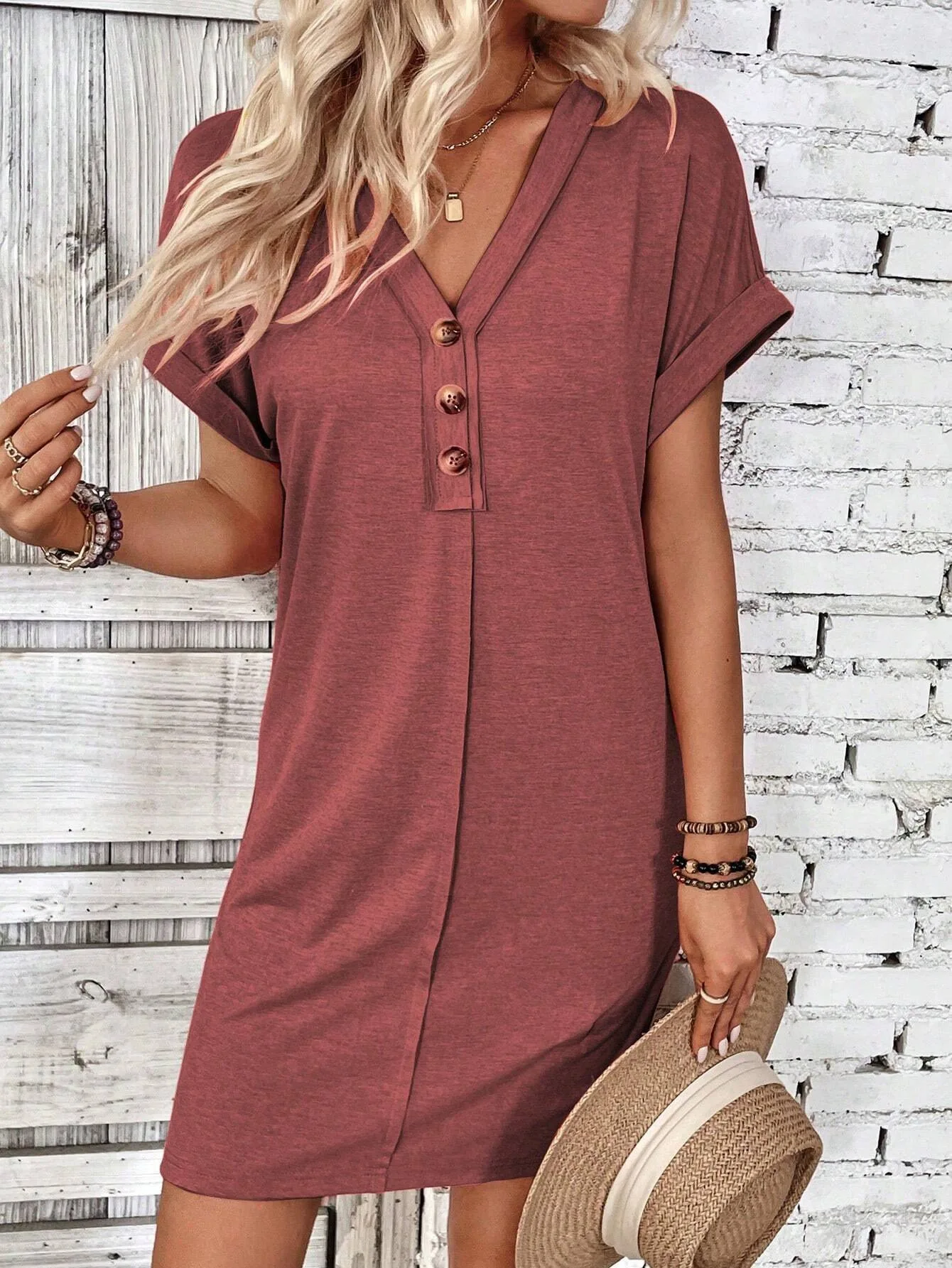 For Women Casual Trend Short Sleeve Mini Dress New Summer Fashion Solid V Neck Button Down Beach Party Dresses Femme Robe