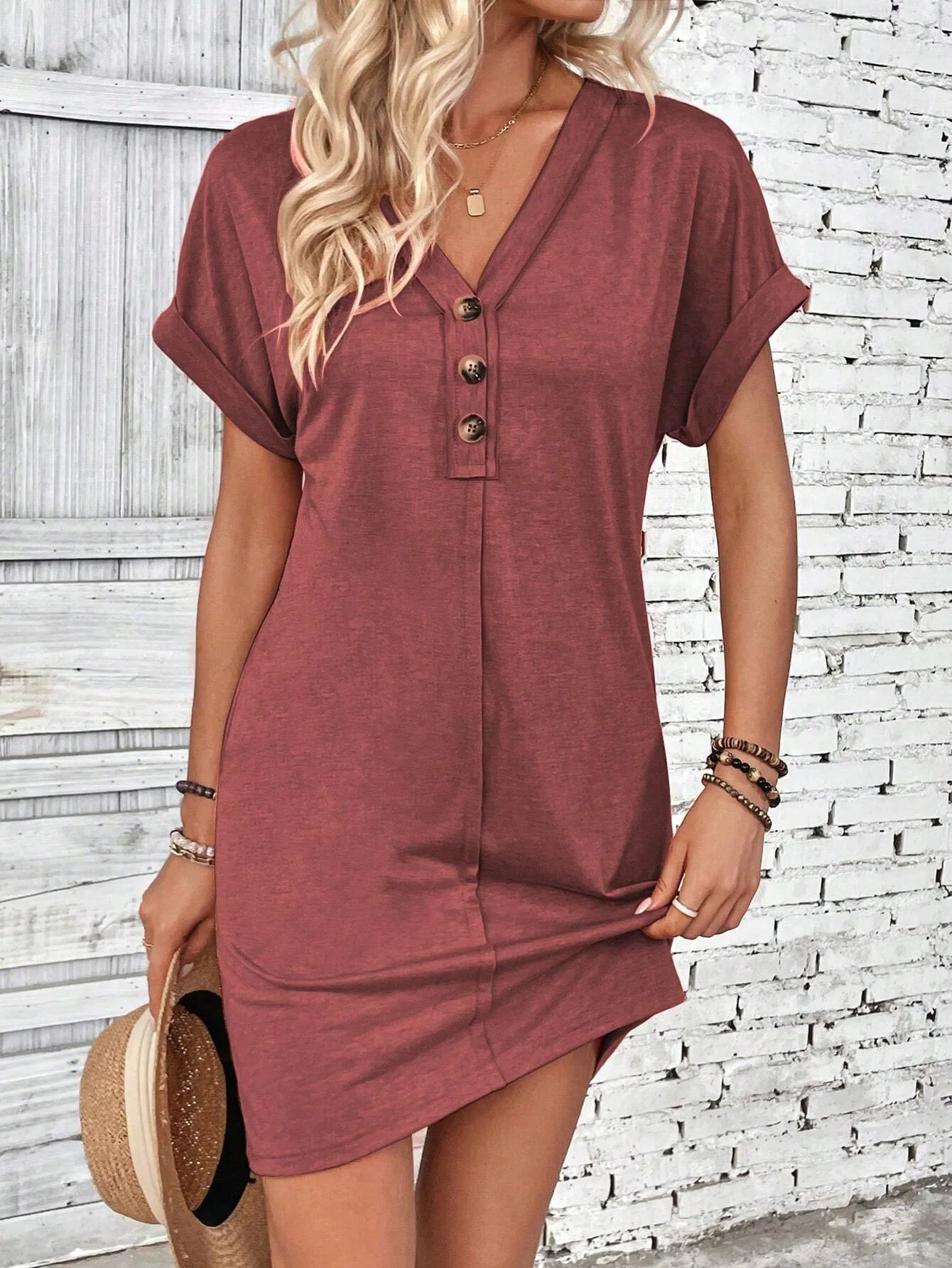 For Women Casual Trend Short Sleeve Mini Dress New Summer Fashion Solid V Neck Button Down Beach Party Dresses Femme Robe