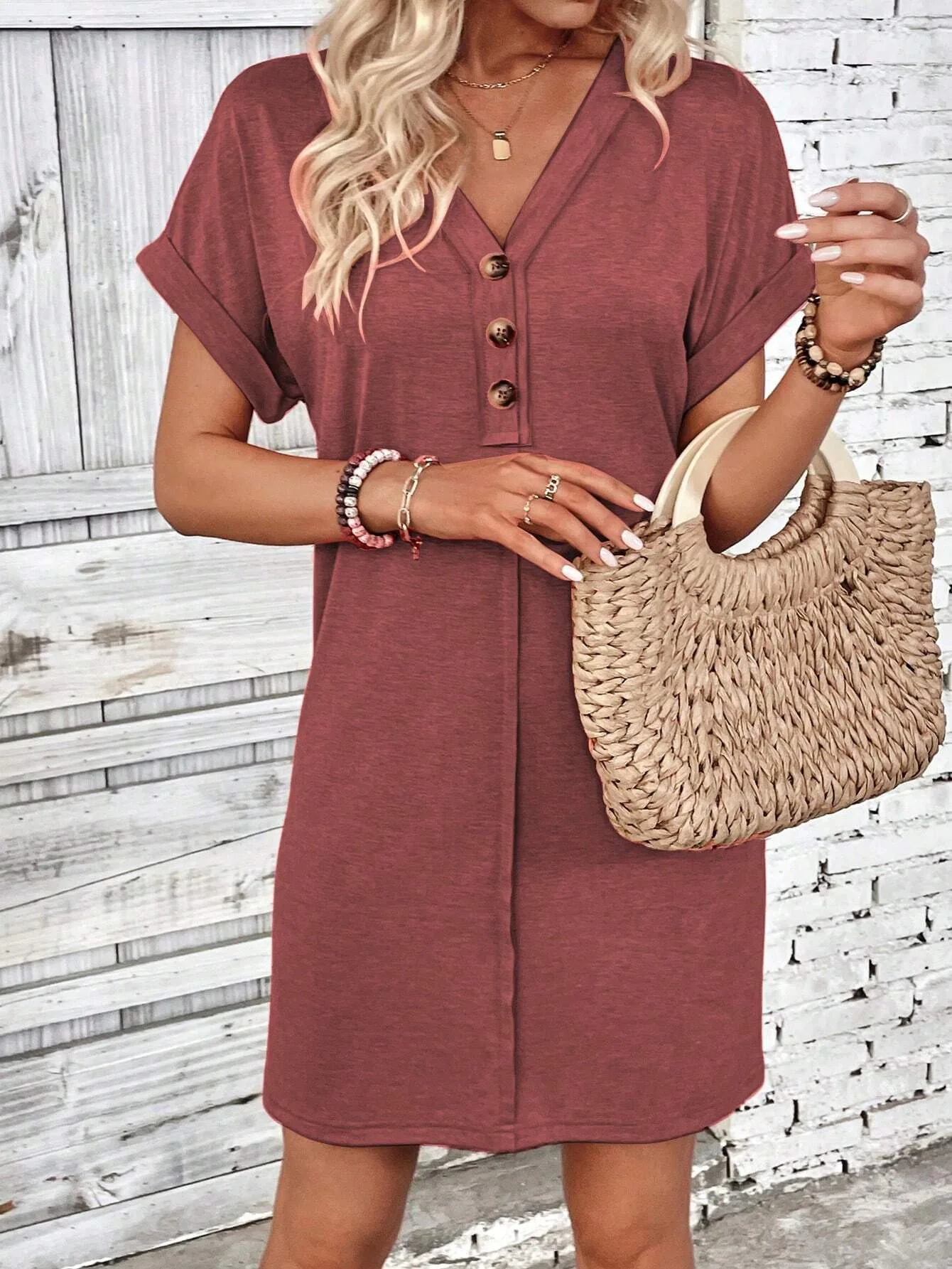 For Women Casual Trend Short Sleeve Mini Dress New Summer Fashion Solid V Neck Button Down Beach Party Dresses Femme Robe