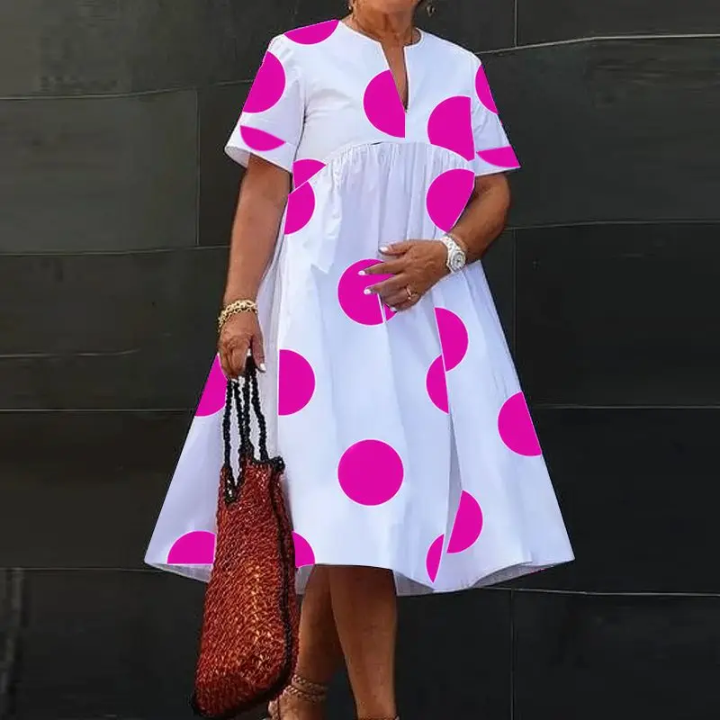 VONDA Plus Size 5XL Women Dress 2025 Summer Bohemian Polka Dot Maxi Long Dress V Neck Party Sundress Vestido Beach Robe Elegant
