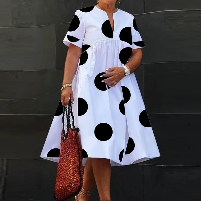 VONDA Plus Size 5XL Women Dress 2025 Summer Bohemian Polka Dot Maxi Long Dress V Neck Party Sundress Vestido Beach Robe Elegant