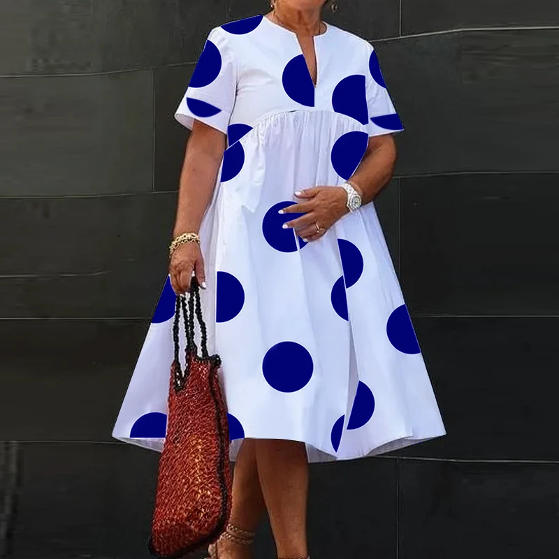VONDA Plus Size 5XL Women Dress 2025 Summer Bohemian Polka Dot Maxi Long Dress V Neck Party Sundress Vestido Beach Robe Elegant