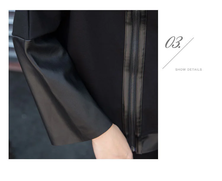 AmaxluluE Autumn 2025 Fashion Korean Ladies Punk Streetwear Womens Black Leather Patchwork Jacket Zipper Vintage Turtleneck Coat