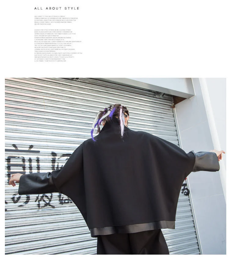 AmaxluluE Autumn 2025 Fashion Korean Ladies Punk Streetwear Womens Black Leather Patchwork Jacket Zipper Vintage Turtleneck Coat