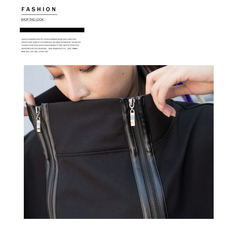 AmaxluluE Autumn 2025 Fashion Korean Ladies Punk Streetwear Womens Black Leather Patchwork Jacket Zipper Vintage Turtleneck Coat