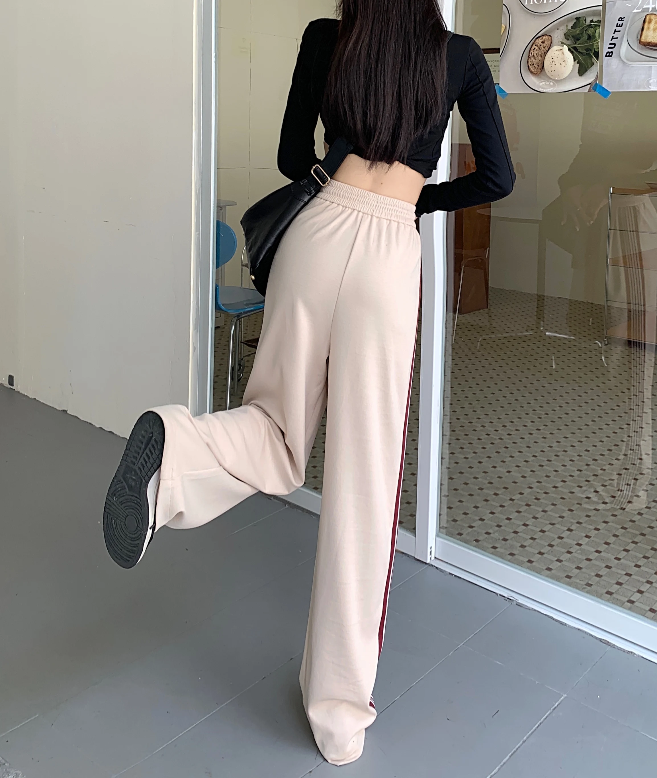 American Striped Pants Women 2025 Autumn Color Collision Loose Casual Straight Leg Sweatpants Versatile Fashion Trousers Female