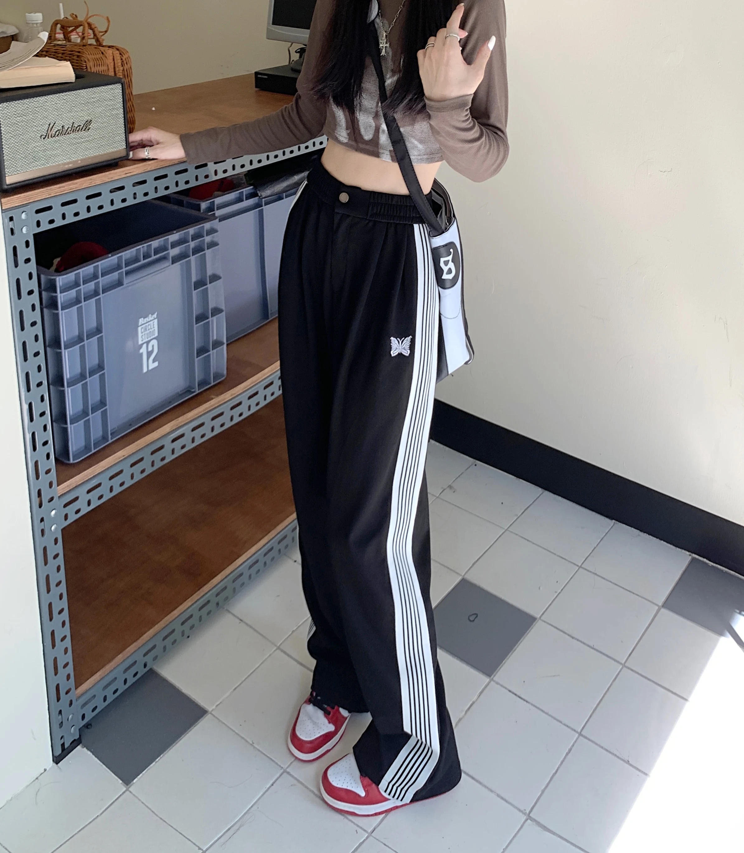 American Striped Pants Women 2025 Autumn Color Collision Loose Casual Straight Leg Sweatpants Versatile Fashion Trousers Female