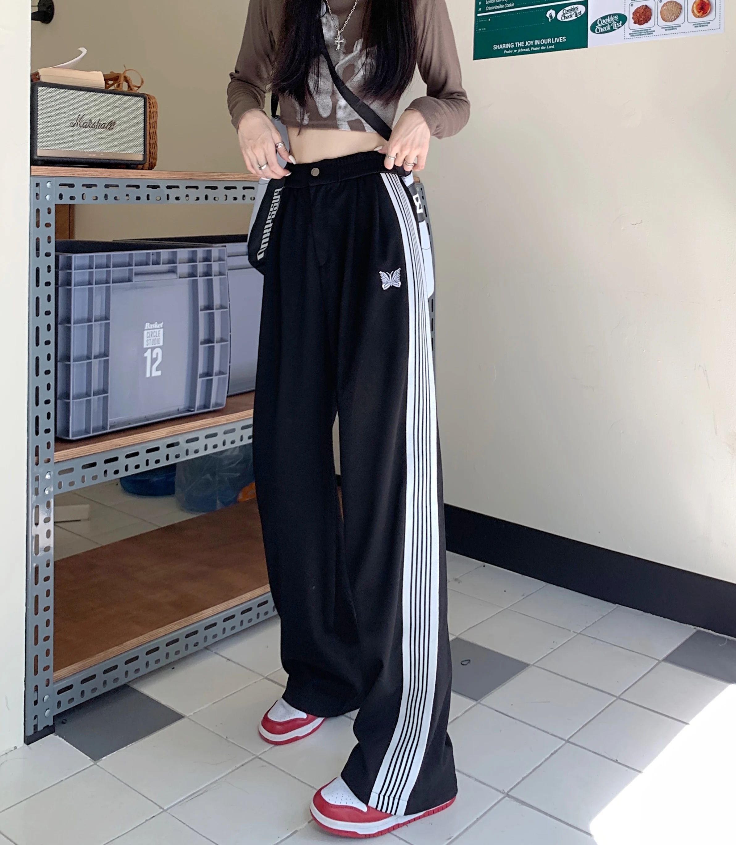 American Striped Pants Women 2025 Autumn Color Collision Loose Casual Straight Leg Sweatpants Versatile Fashion Trousers Female