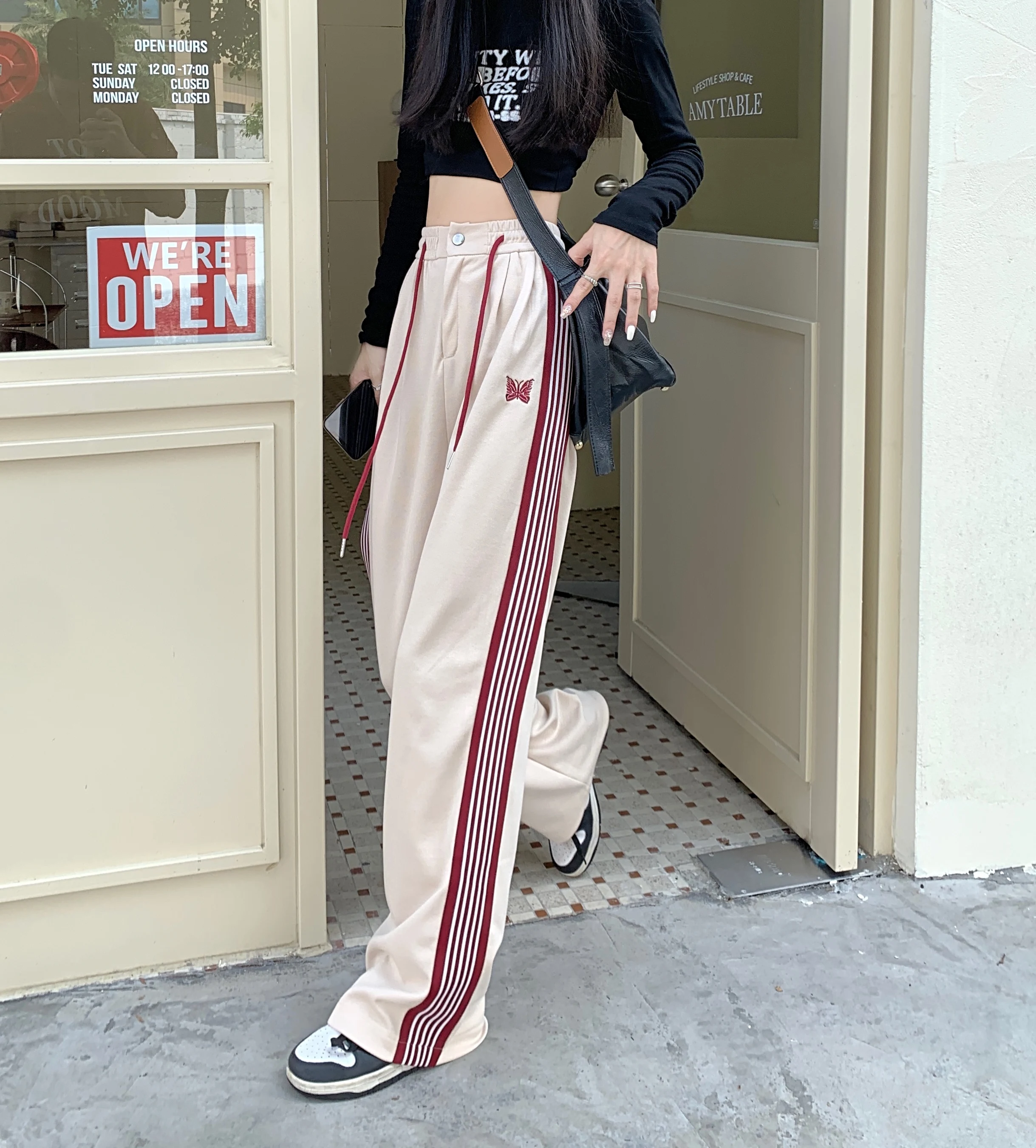 American Striped Pants Women 2025 Autumn Color Collision Loose Casual Straight Leg Sweatpants Versatile Fashion Trousers Female