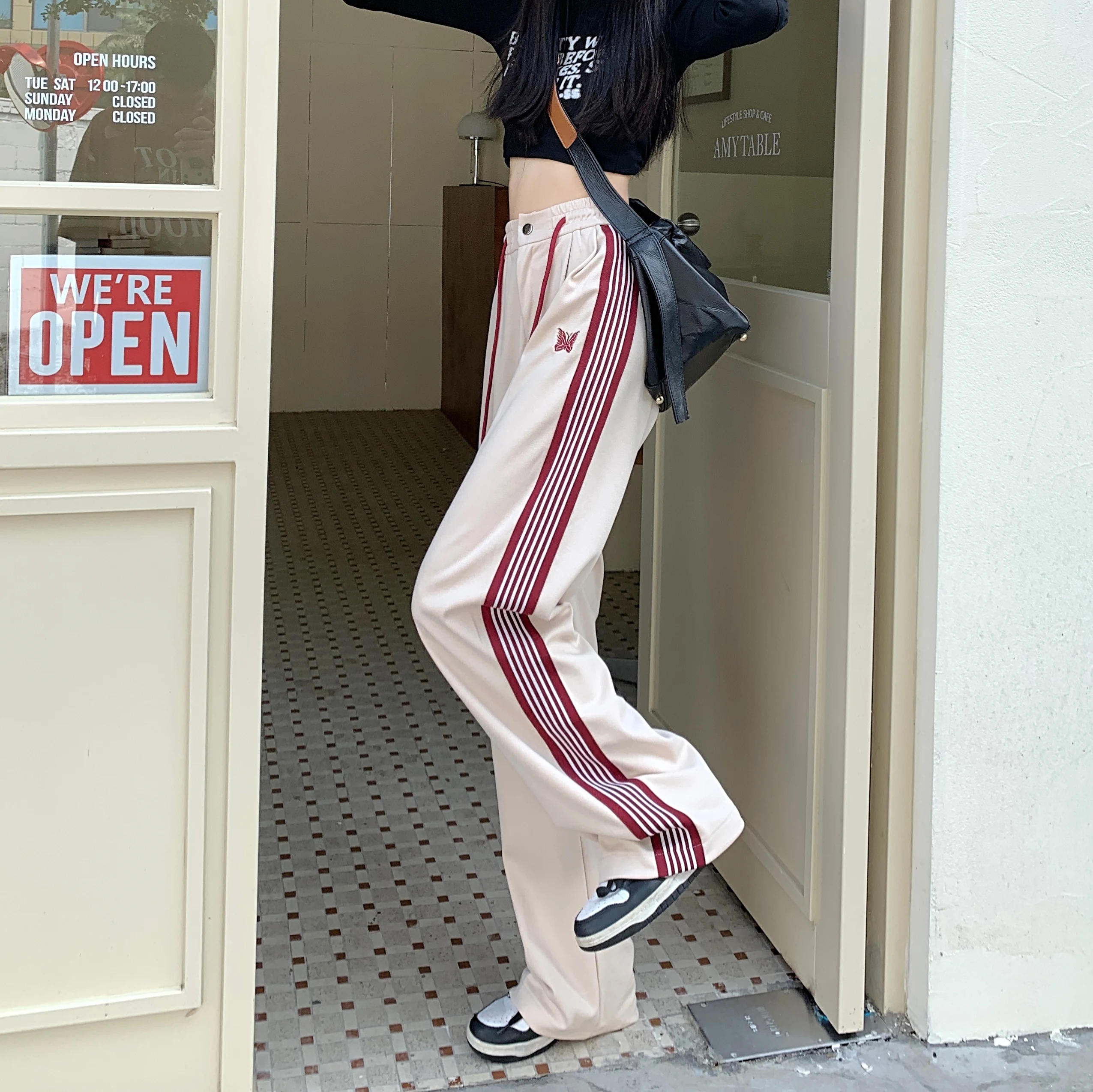 American Striped Pants Women 2025 Autumn Color Collision Loose Casual Straight Leg Sweatpants Versatile Fashion Trousers Female