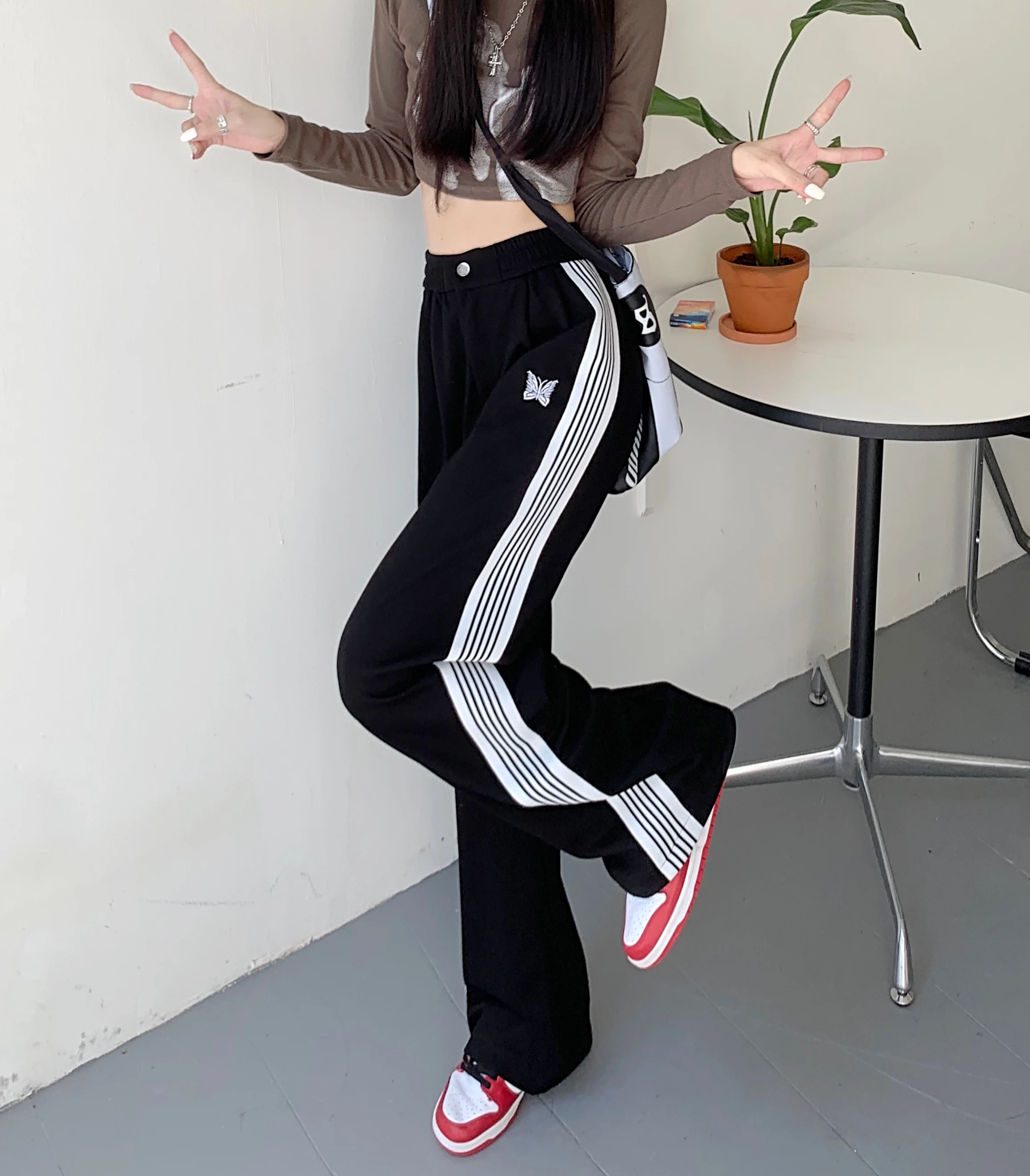 American Striped Pants Women 2025 Autumn Color Collision Loose Casual Straight Leg Sweatpants Versatile Fashion Trousers Female