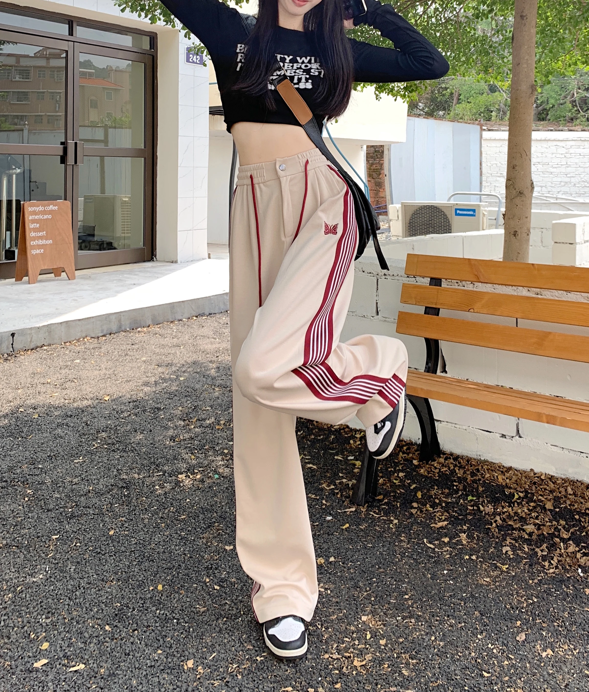American Striped Pants Women 2025 Autumn Color Collision Loose Casual Straight Leg Sweatpants Versatile Fashion Trousers Female