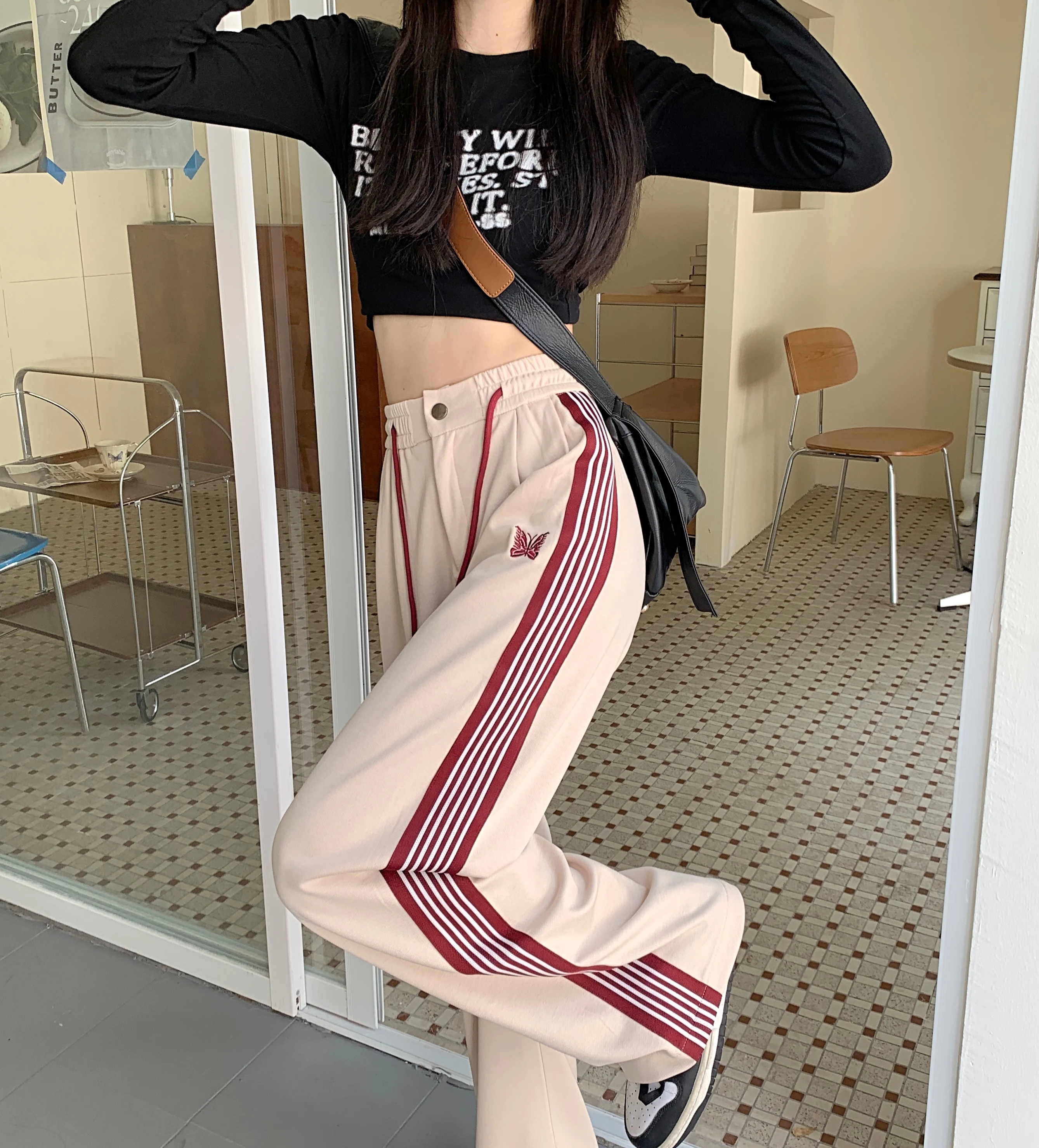 American Striped Pants Women 2025 Autumn Color Collision Loose Casual Straight Leg Sweatpants Versatile Fashion Trousers Female