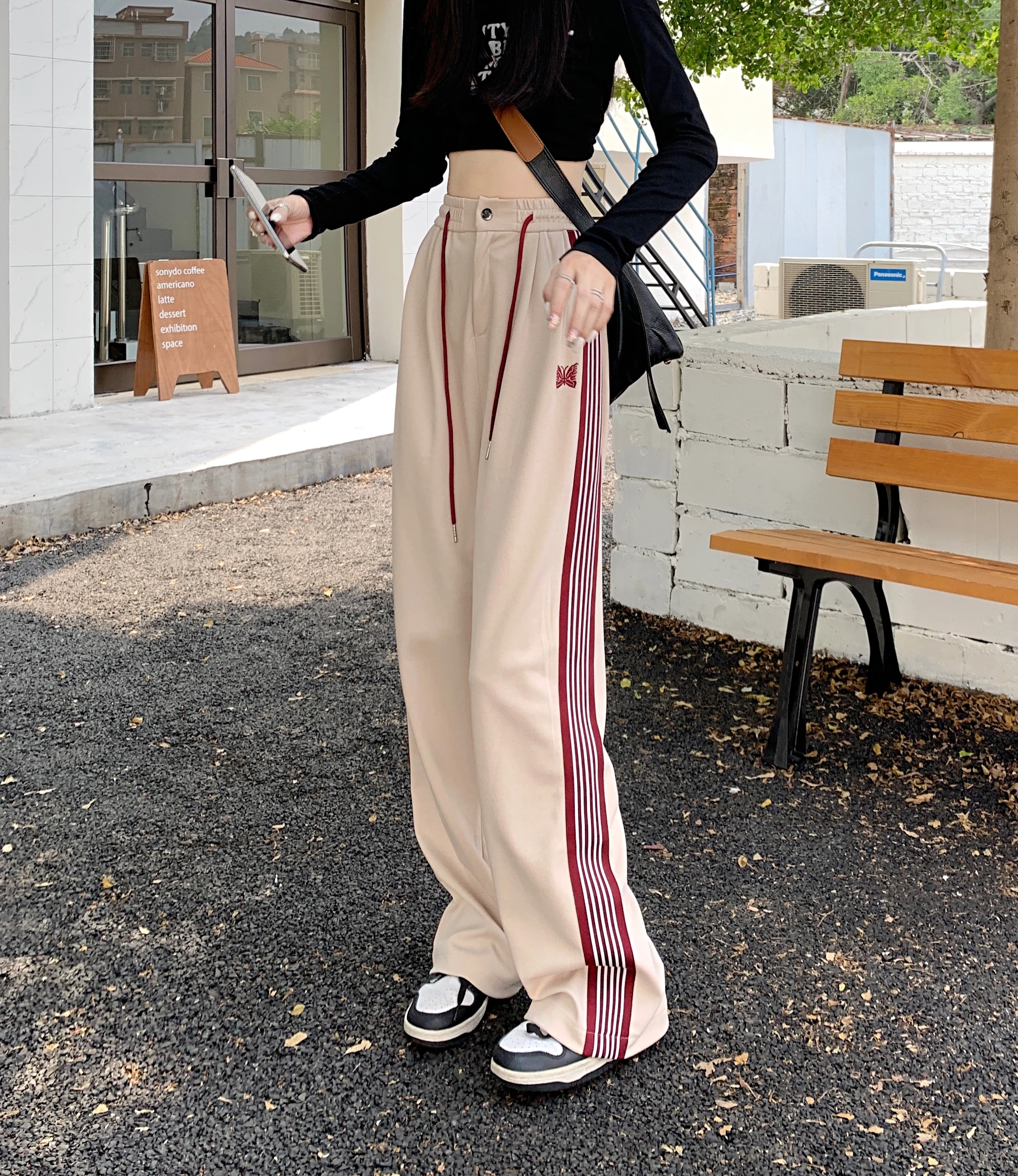 American Striped Pants Women 2025 Autumn Color Collision Loose Casual Straight Leg Sweatpants Versatile Fashion Trousers Female