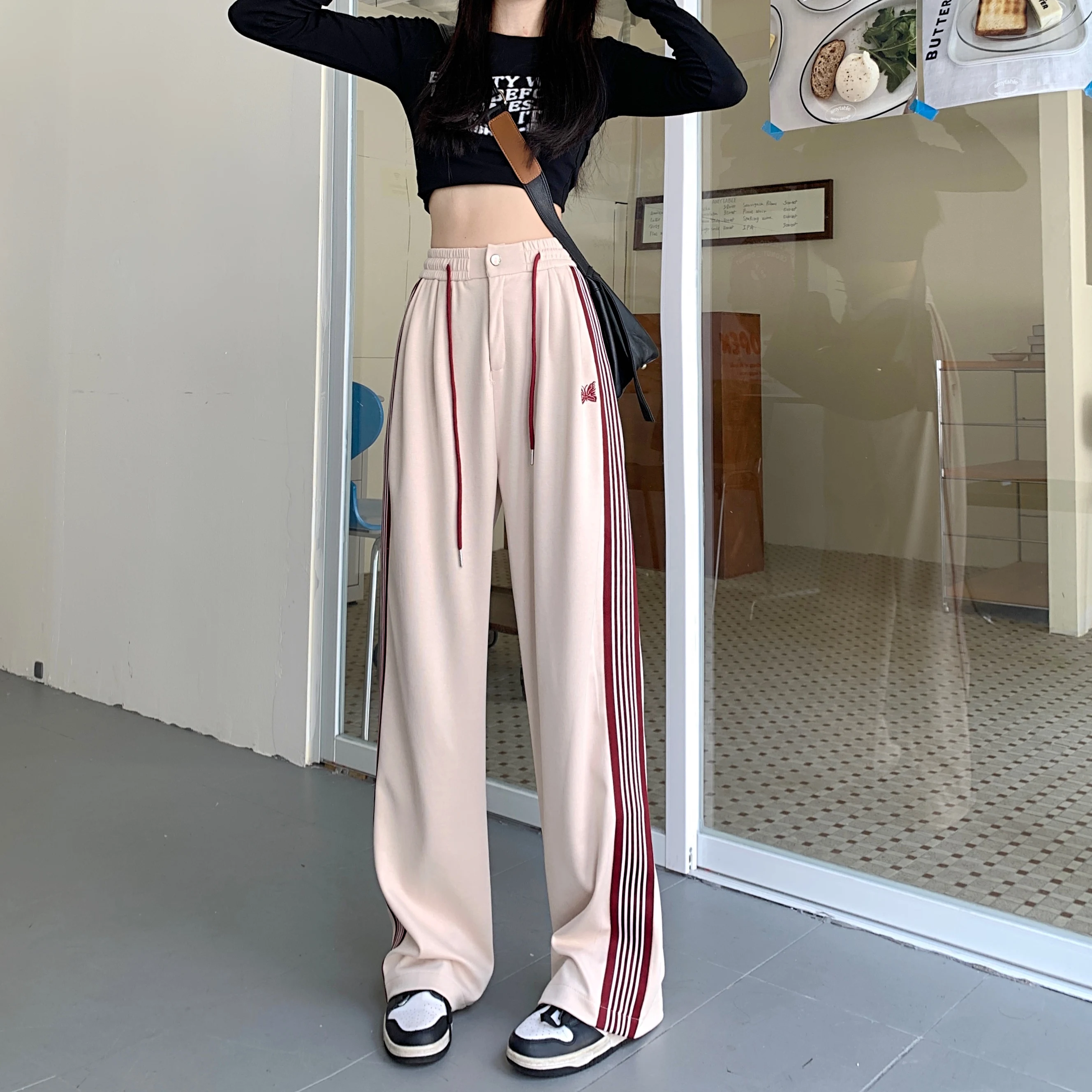 American Striped Pants Women 2025 Autumn Color Collision Loose Casual Straight Leg Sweatpants Versatile Fashion Trousers Female