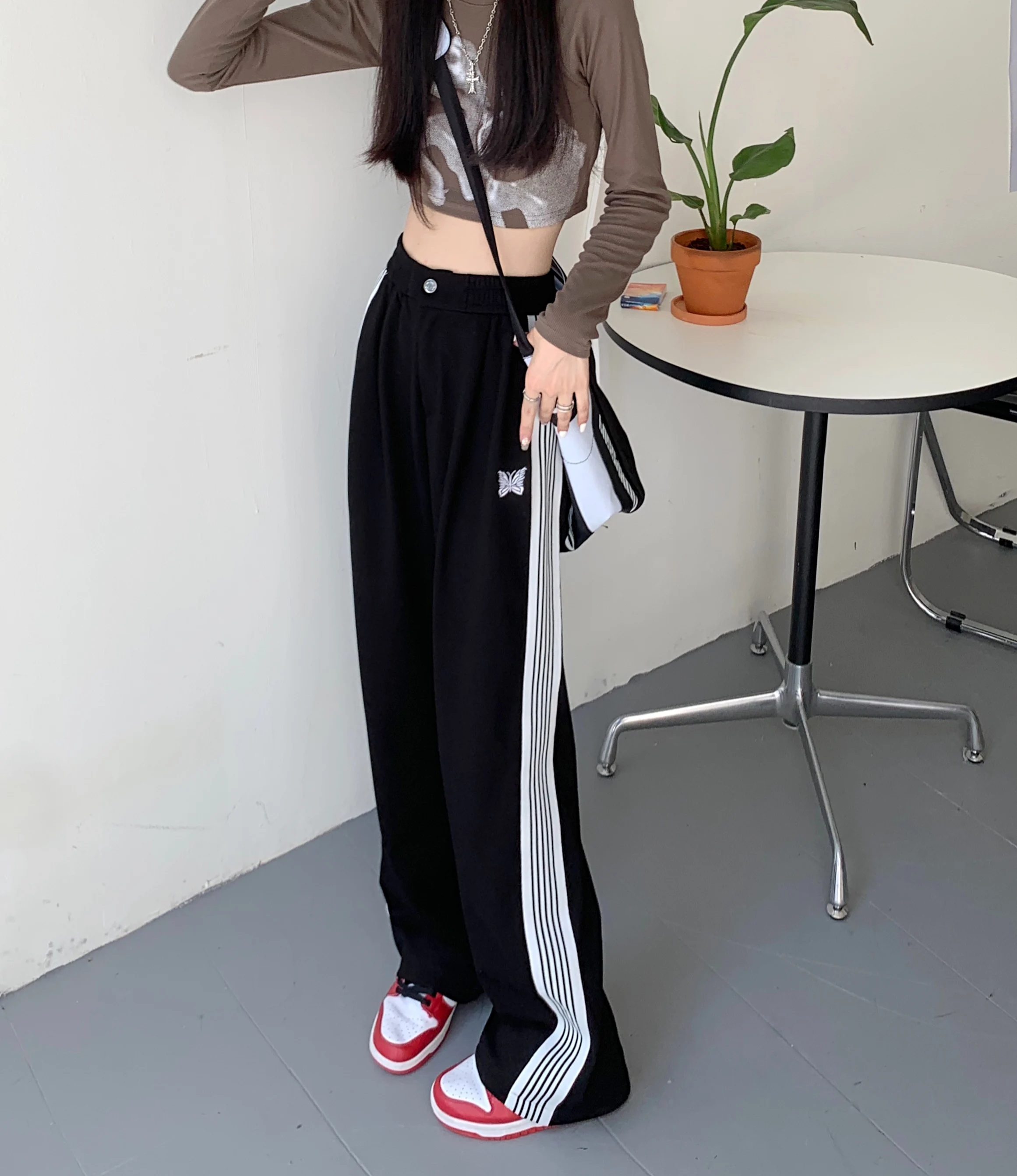 American Striped Pants Women 2025 Autumn Color Collision Loose Casual Straight Leg Sweatpants Versatile Fashion Trousers Female