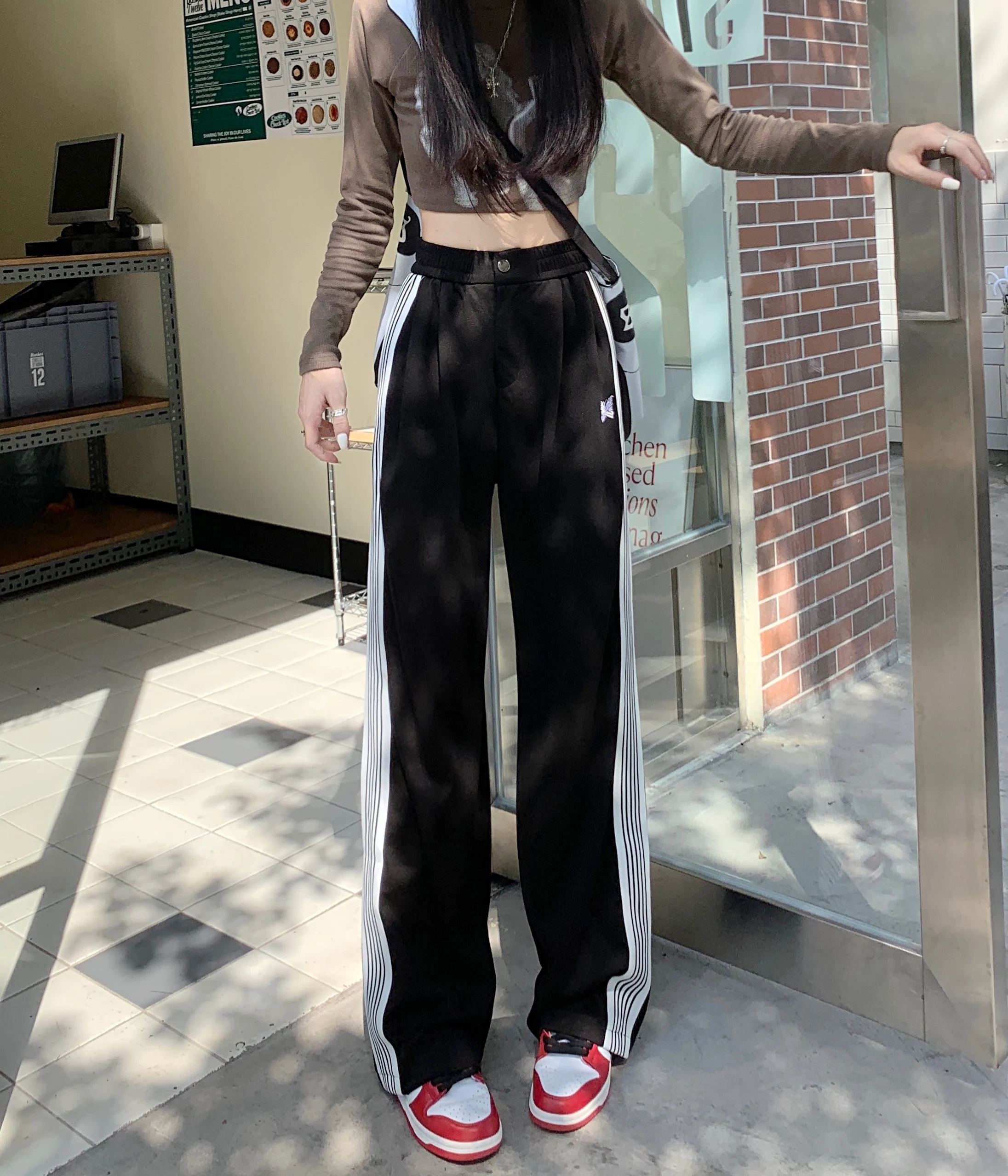 American Striped Pants Women 2025 Autumn Color Collision Loose Casual Straight Leg Sweatpants Versatile Fashion Trousers Female