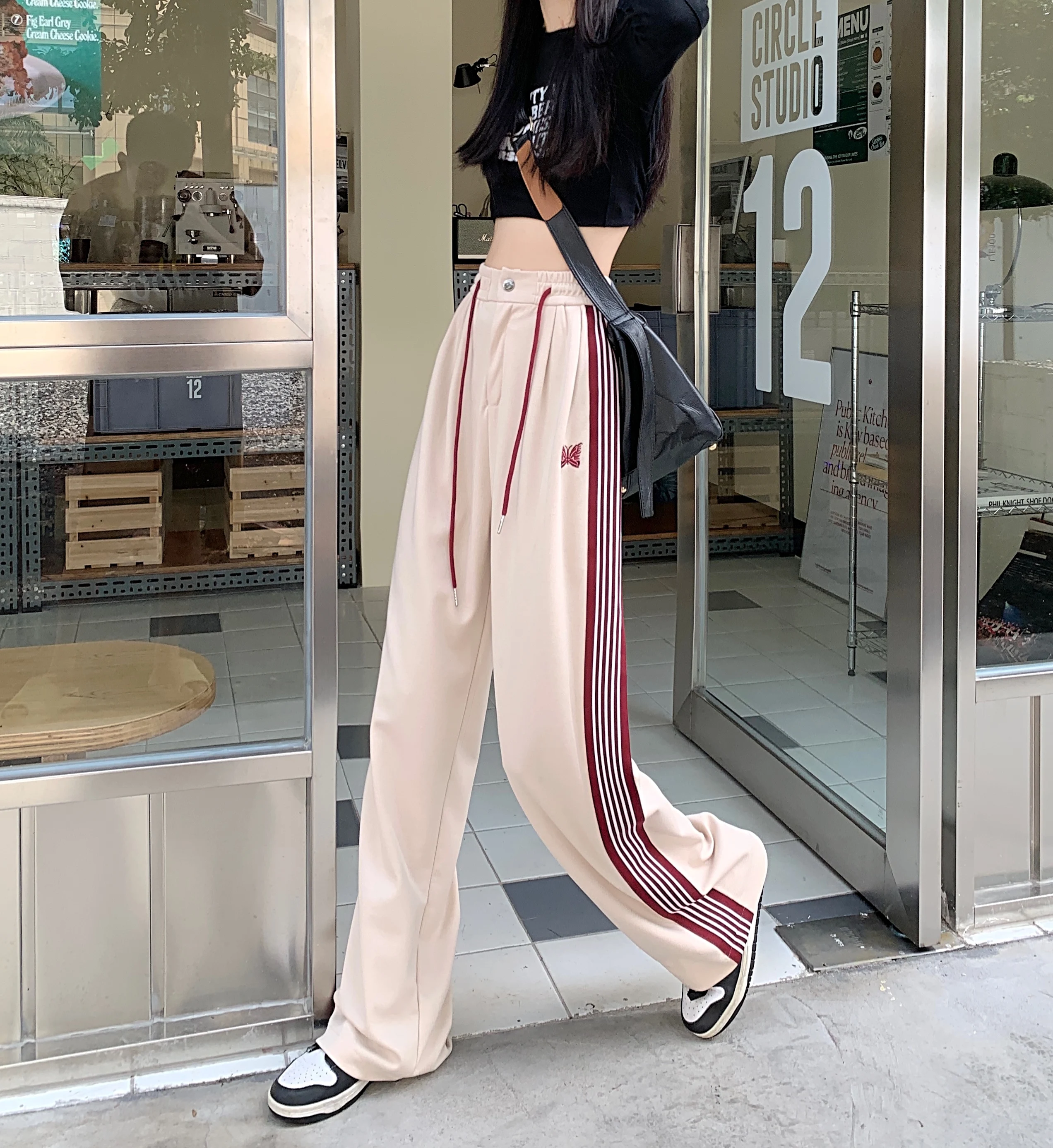 American Striped Pants Women 2025 Autumn Color Collision Loose Casual Straight Leg Sweatpants Versatile Fashion Trousers Female