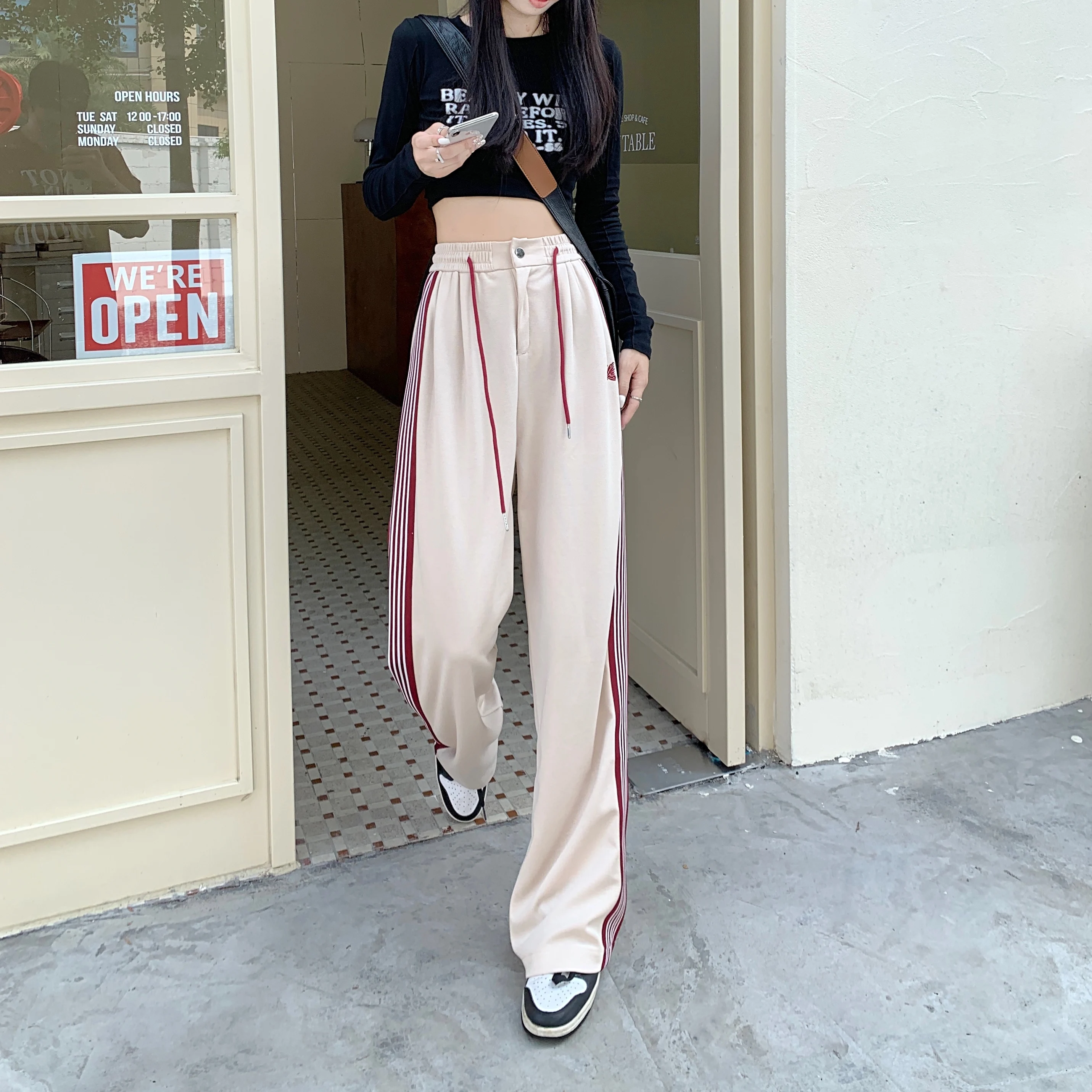American Striped Pants Women 2025 Autumn Color Collision Loose Casual Straight Leg Sweatpants Versatile Fashion Trousers Female