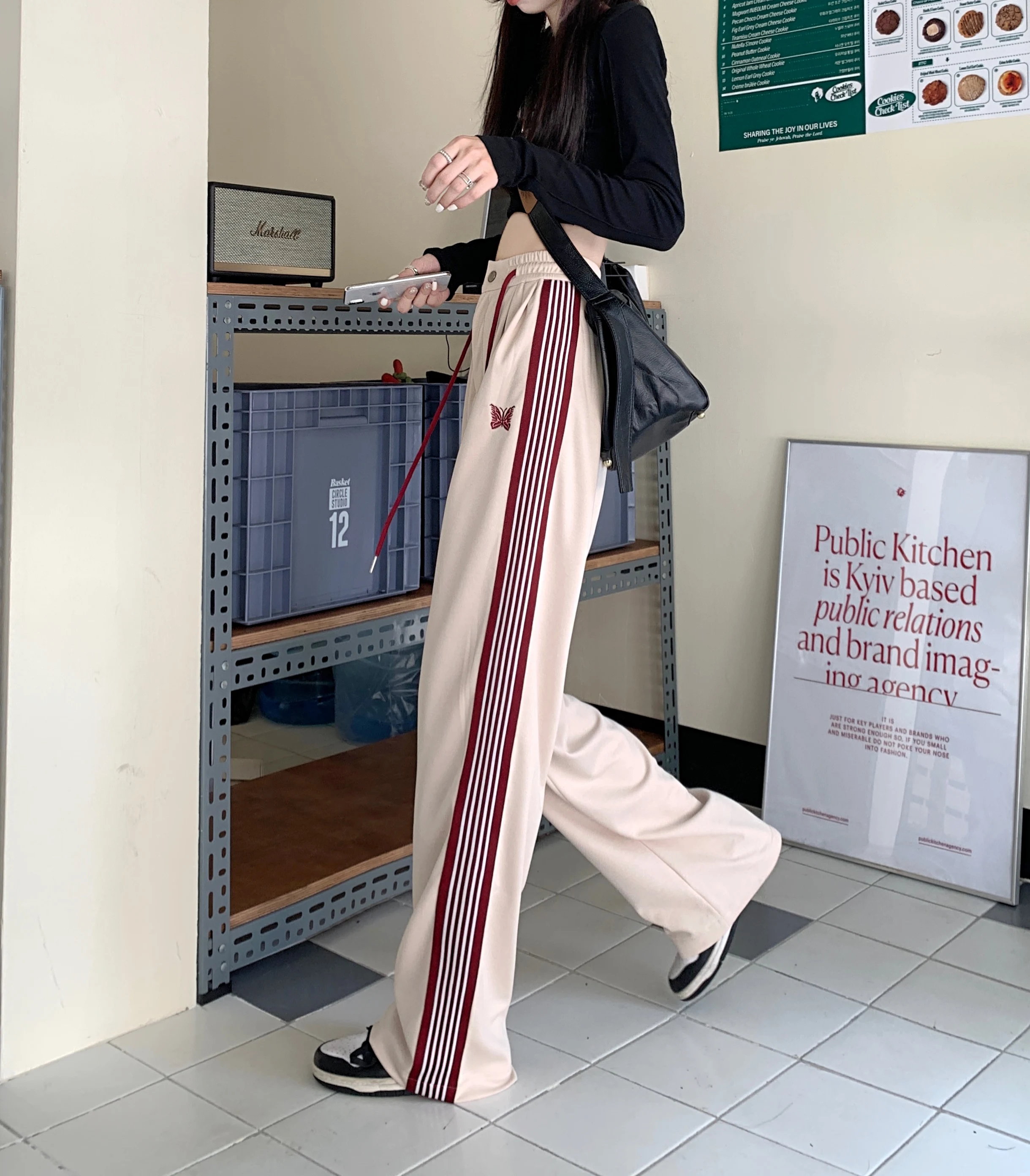 American Striped Pants Women 2025 Autumn Color Collision Loose Casual Straight Leg Sweatpants Versatile Fashion Trousers Female